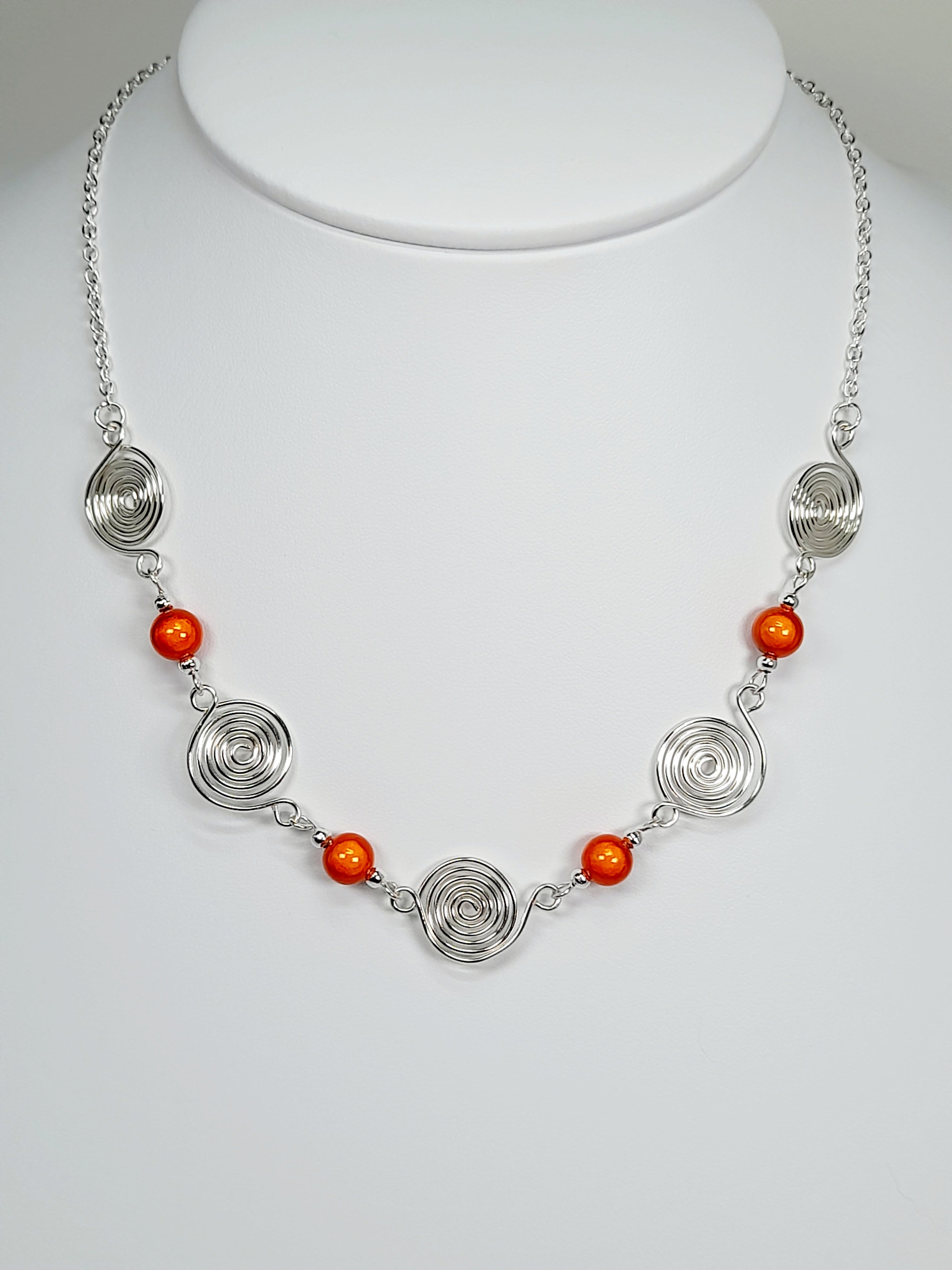 Bright Orange Spiral Necklace, Handmade & Lightweight