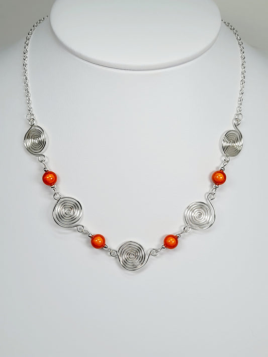 Bright Orange Spiral Necklace, Handmade & Lightweight