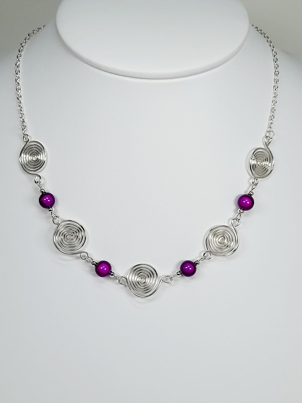 Bright Purple Spiral Necklace, Handmade & Lightweight