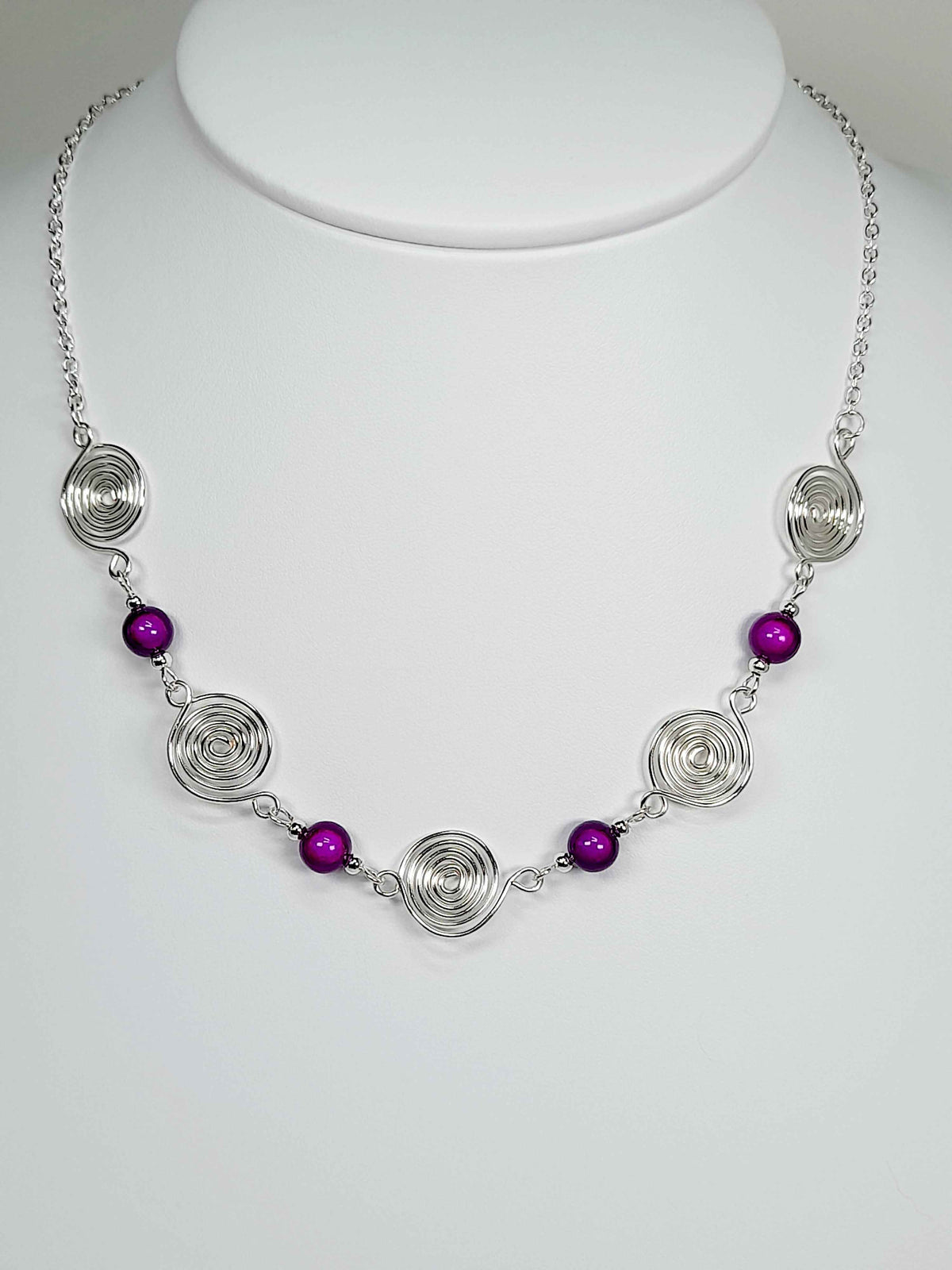 Bright Purple Spiral Necklace, Handmade & Lightweight