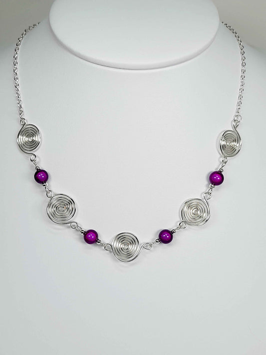 Bright Purple Spiral Necklace, Handmade & Lightweight