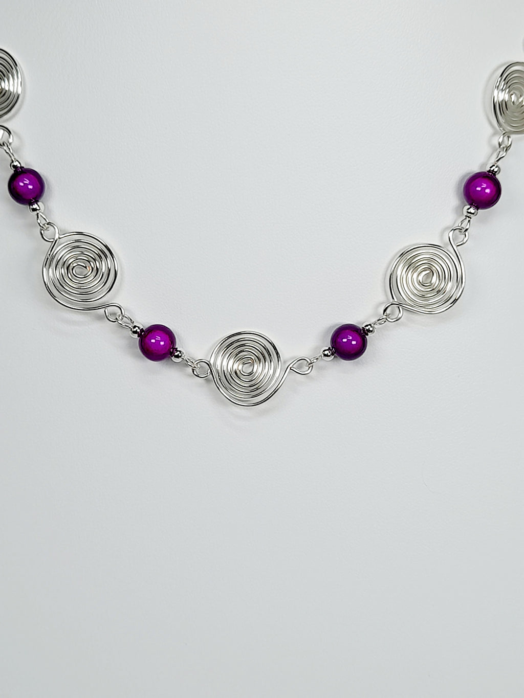 Bright Purple Spiral Necklace, Handmade & Lightweight