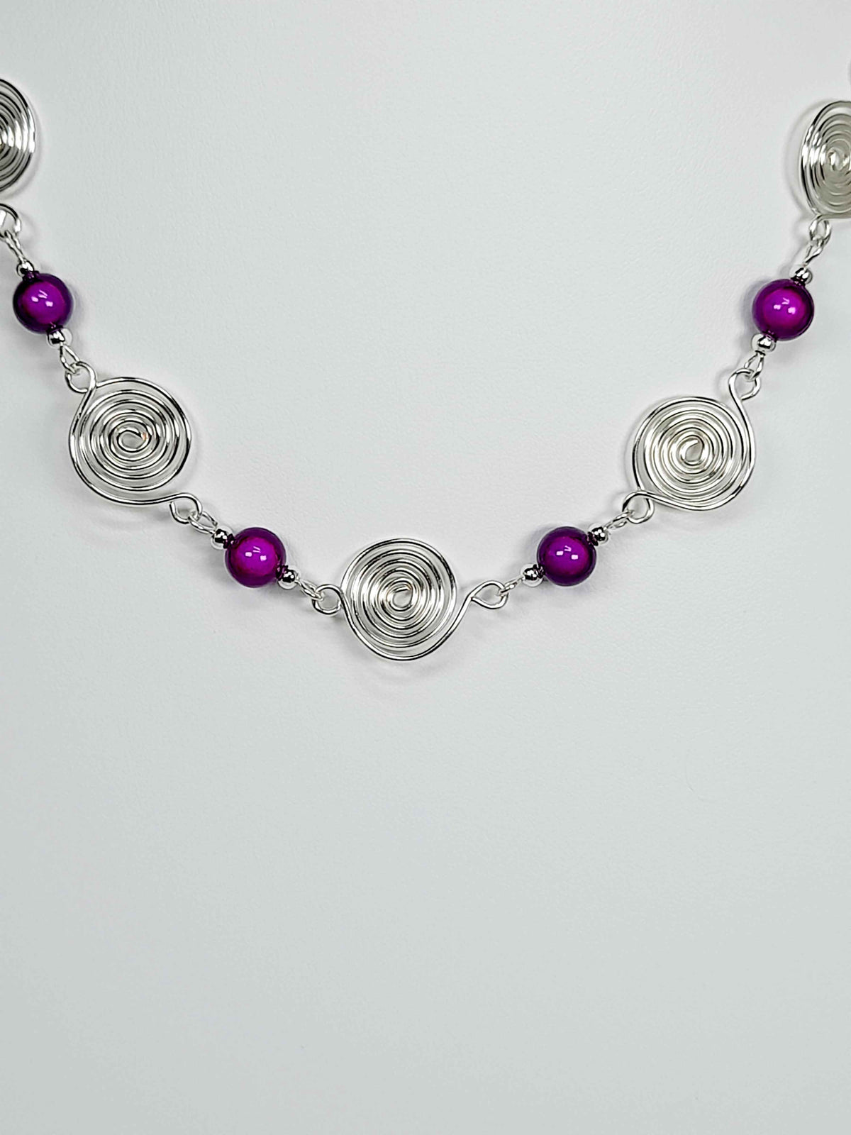 Bright Purple Spiral Necklace, Handmade & Lightweight