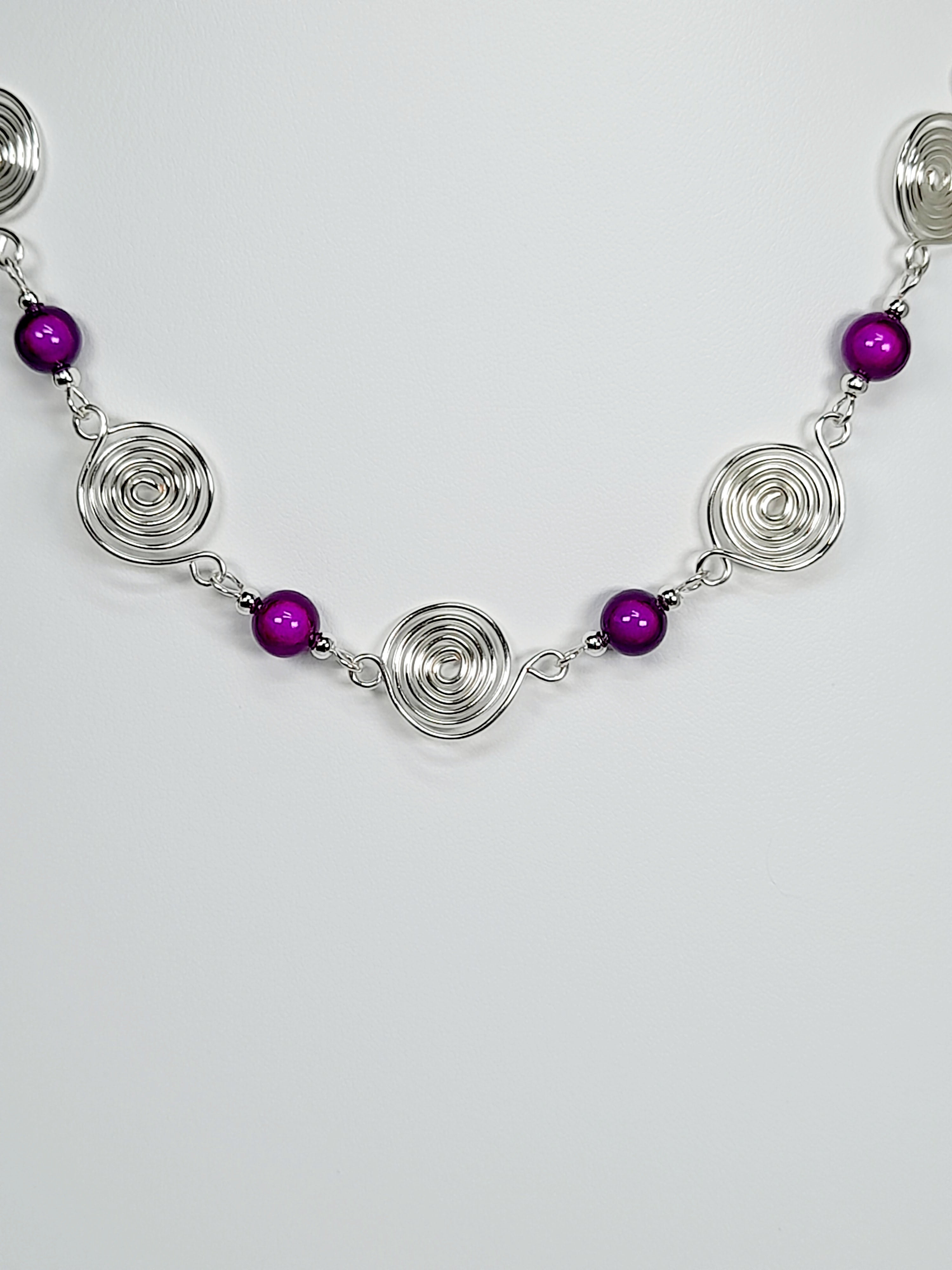 Bright Purple Spiral Necklace, Handmade & Lightweight