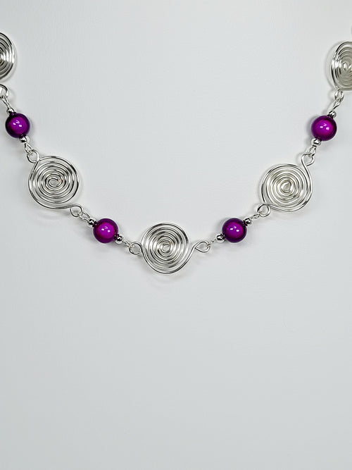 Bright Purple Spiral Necklace, Handmade & Lightweight