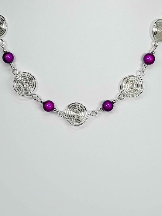 Bright Purple Spiral Necklace, Handmade & Lightweight