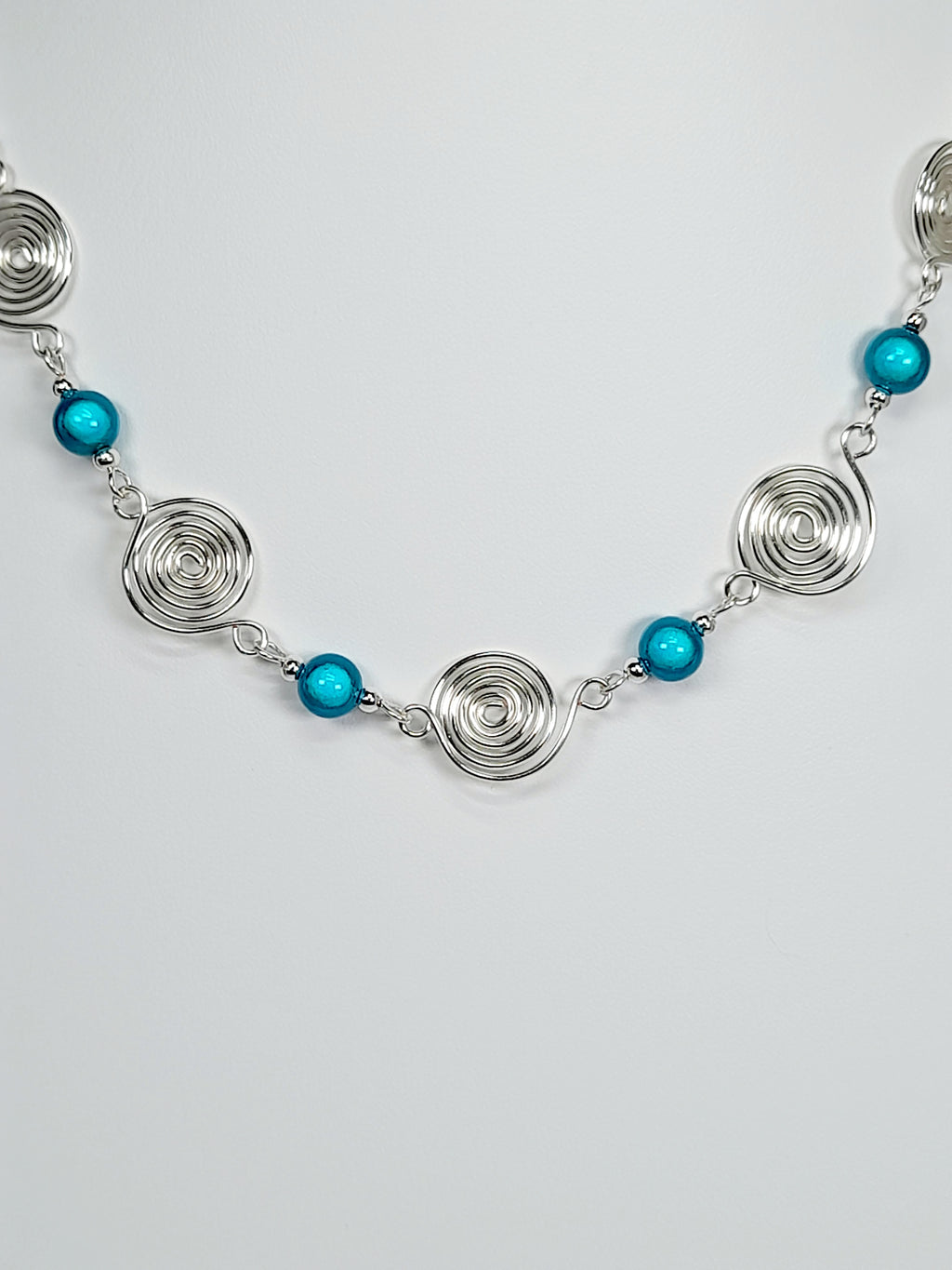 Bright Turquoise Spiral Necklace, Handmade & Lightweight