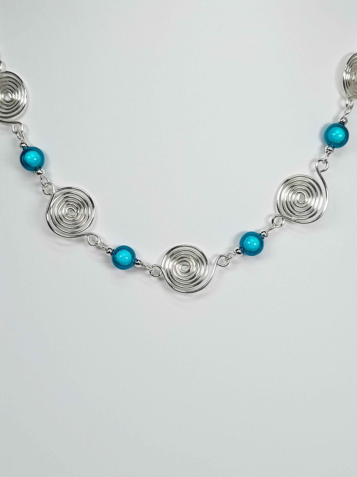 Bright Turquoise Spiral Necklace, Handmade & Lightweight