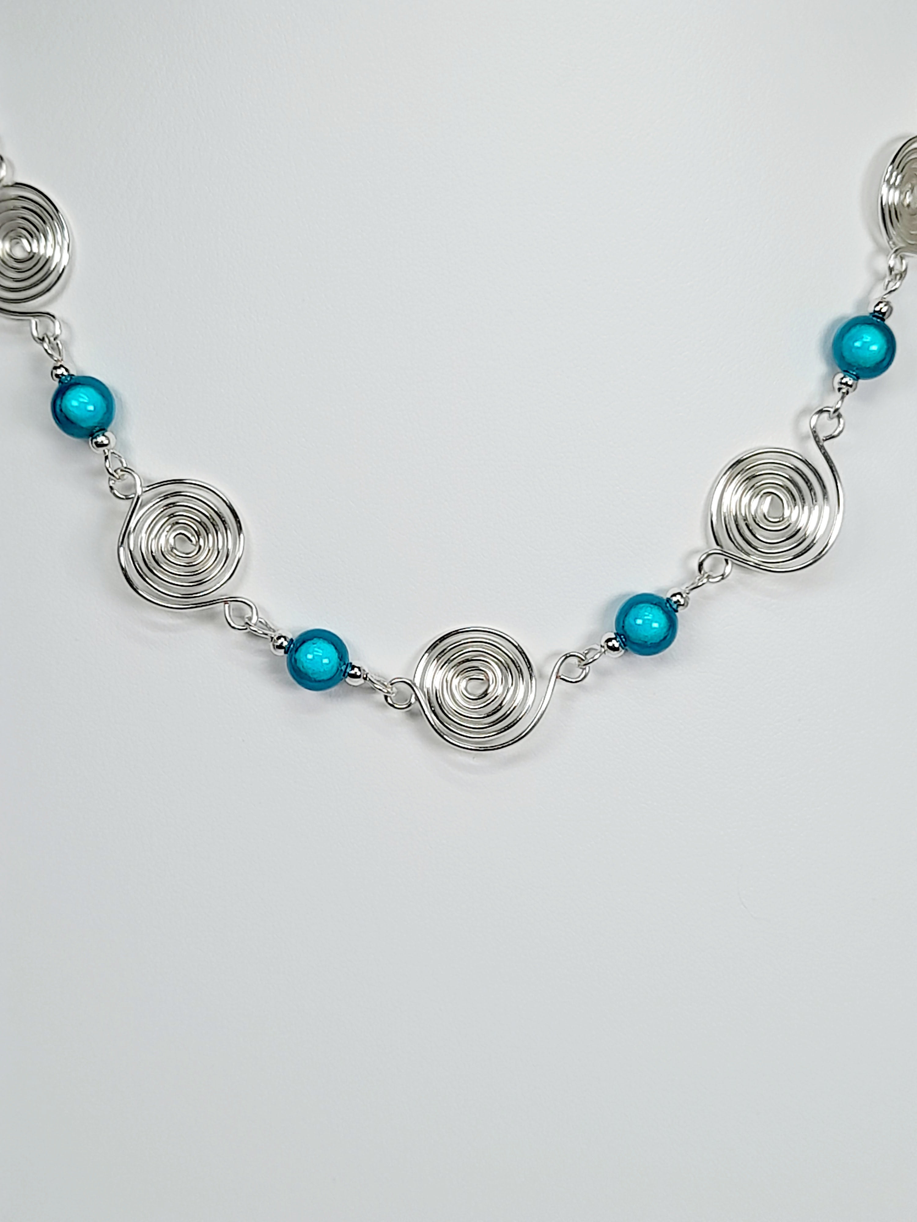 Bright Turquoise Spiral Necklace, Handmade & Lightweight