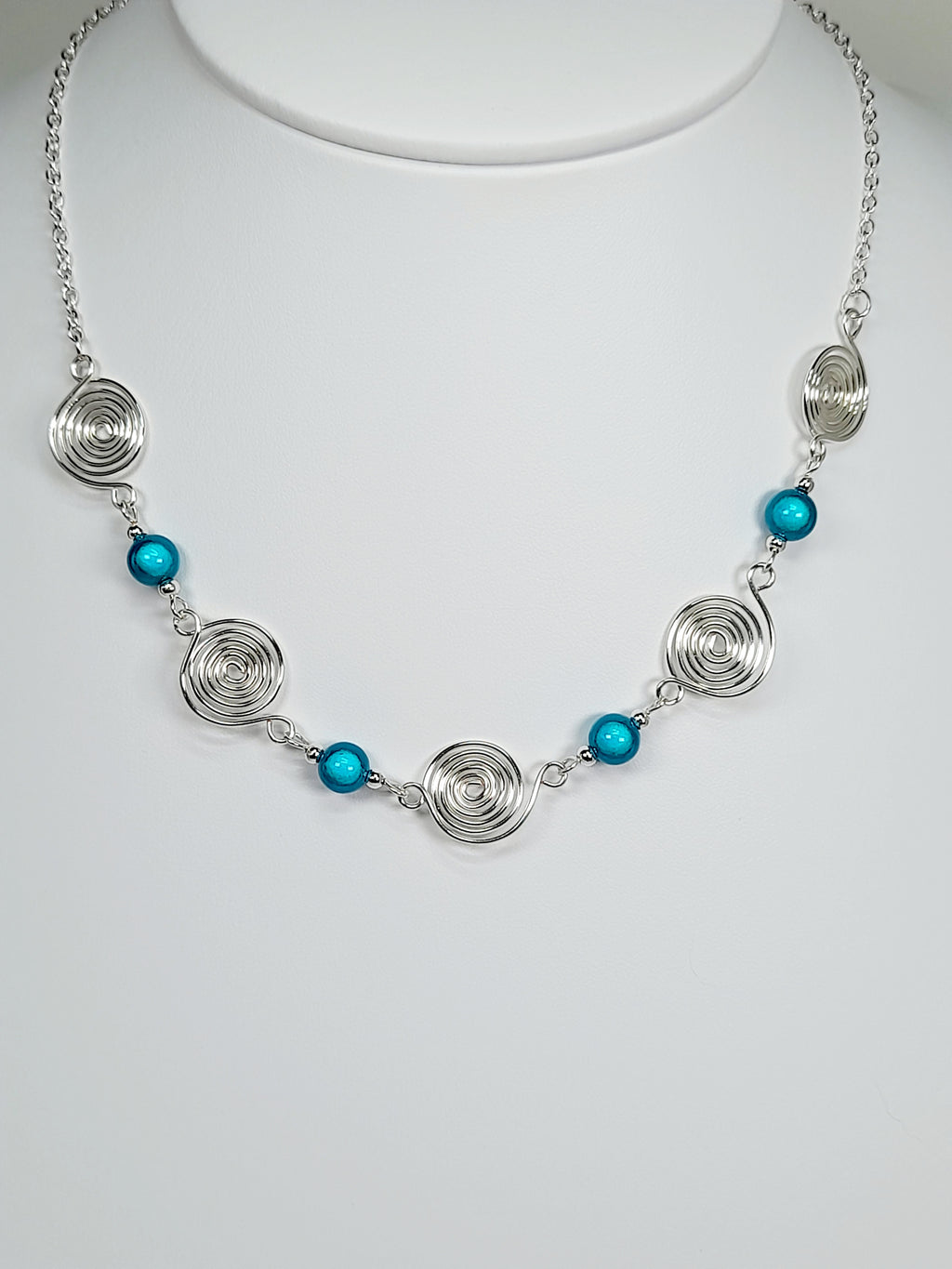Bright Turquoise Spiral Necklace, Handmade & Lightweight