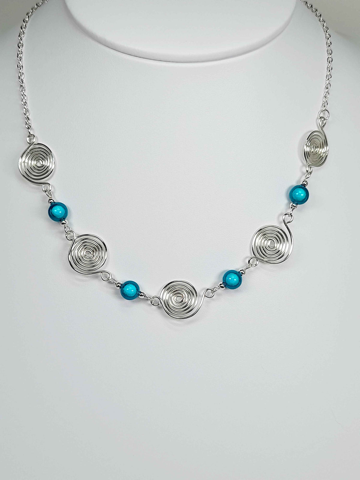 Bright Turquoise Spiral Necklace, Handmade & Lightweight