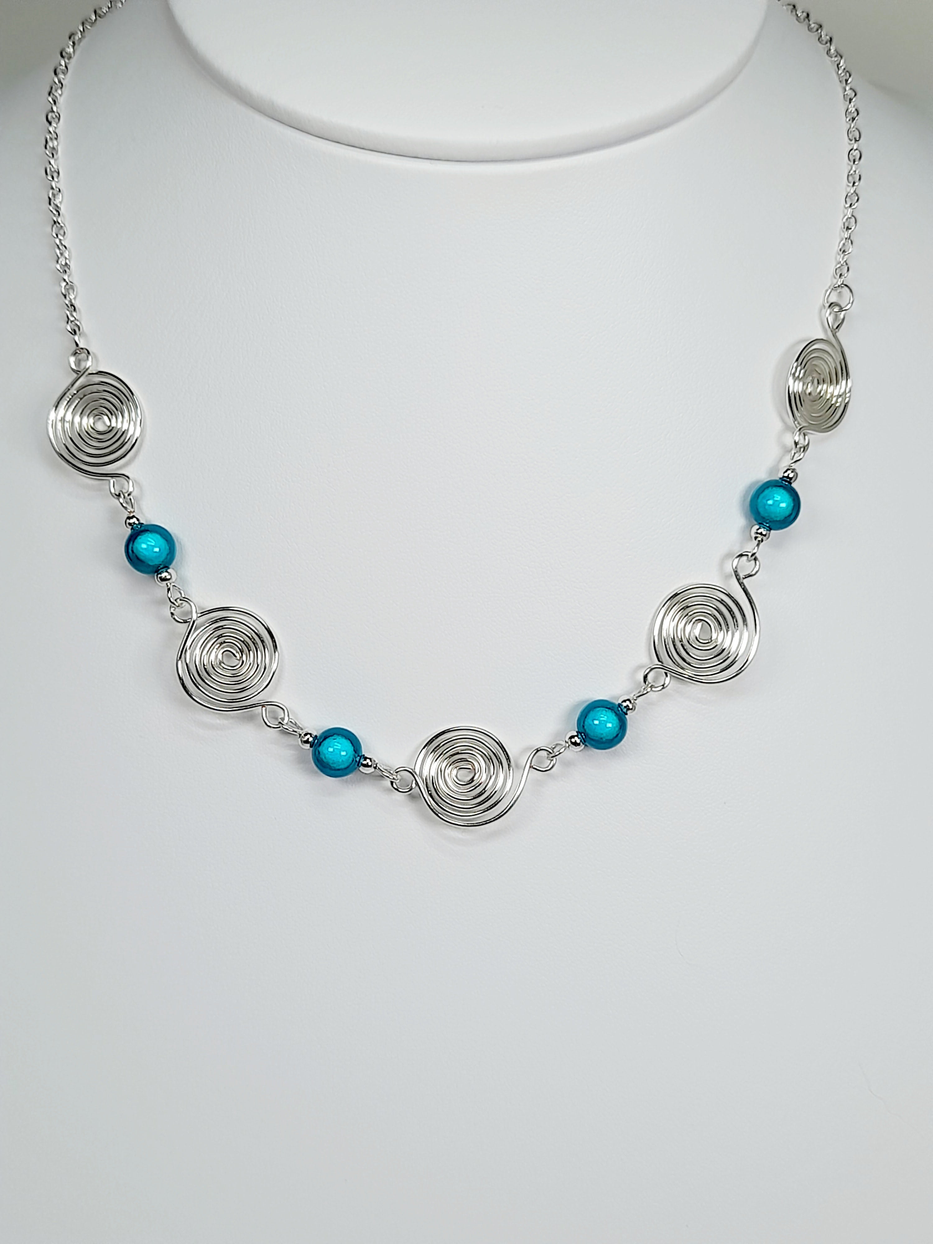 Bright Turquoise Spiral Necklace, Handmade & Lightweight
