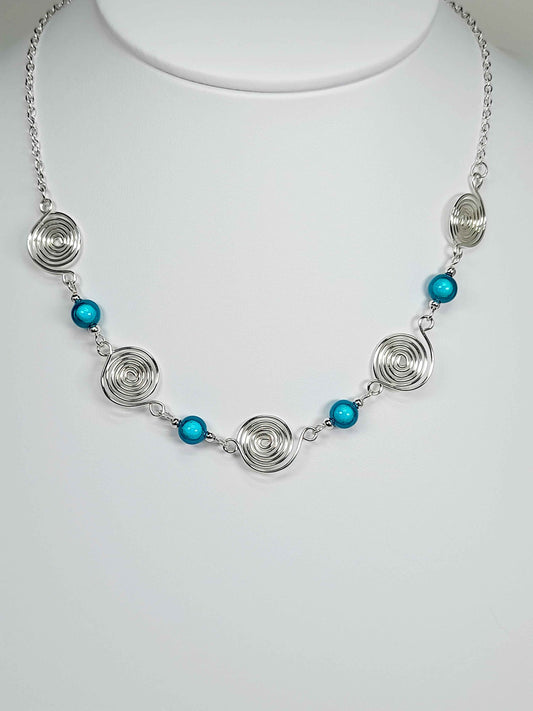 Bright Turquoise Spiral Necklace, Handmade & Lightweight
