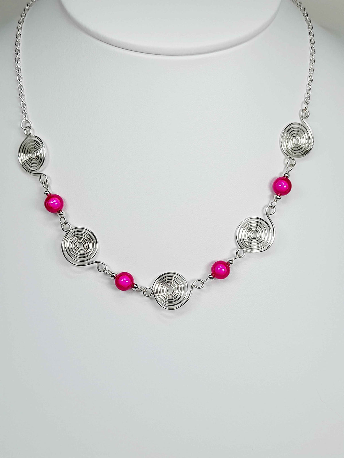 Bright Hot Pink Spiral Necklace, Handmade & Lightweight