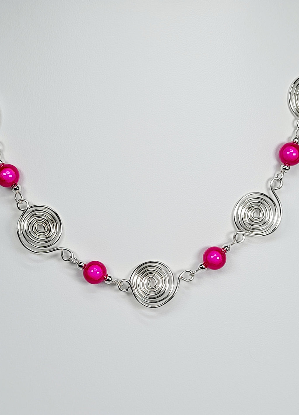 Bright Hot Pink Spiral Necklace, Handmade & Lightweight