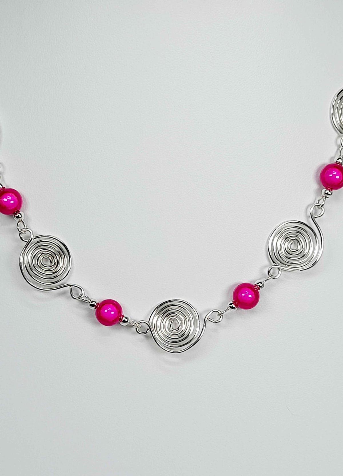 Bright Hot Pink Spiral Necklace, Handmade & Lightweight