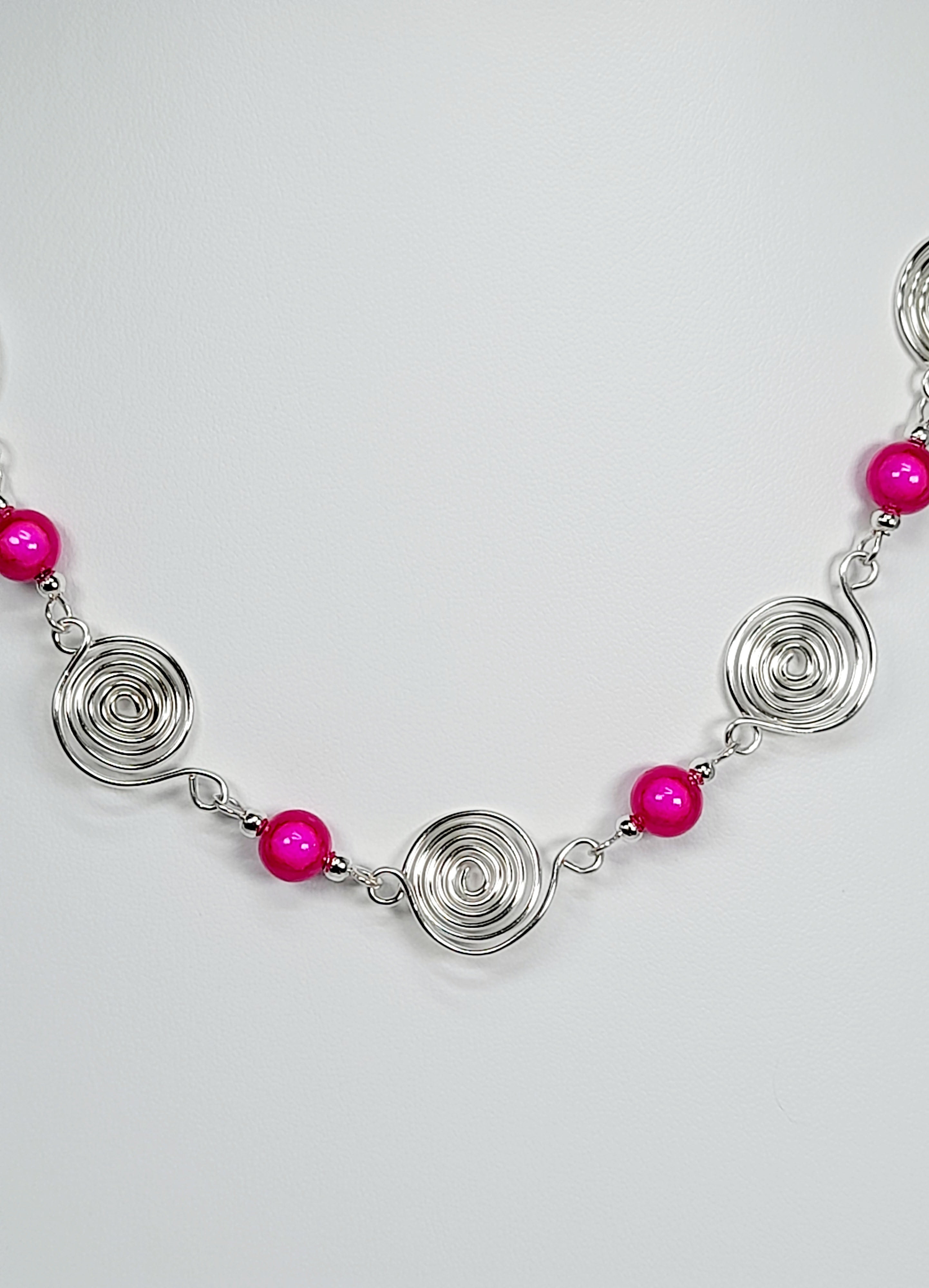Bright Hot Pink Spiral Necklace, Handmade & Lightweight