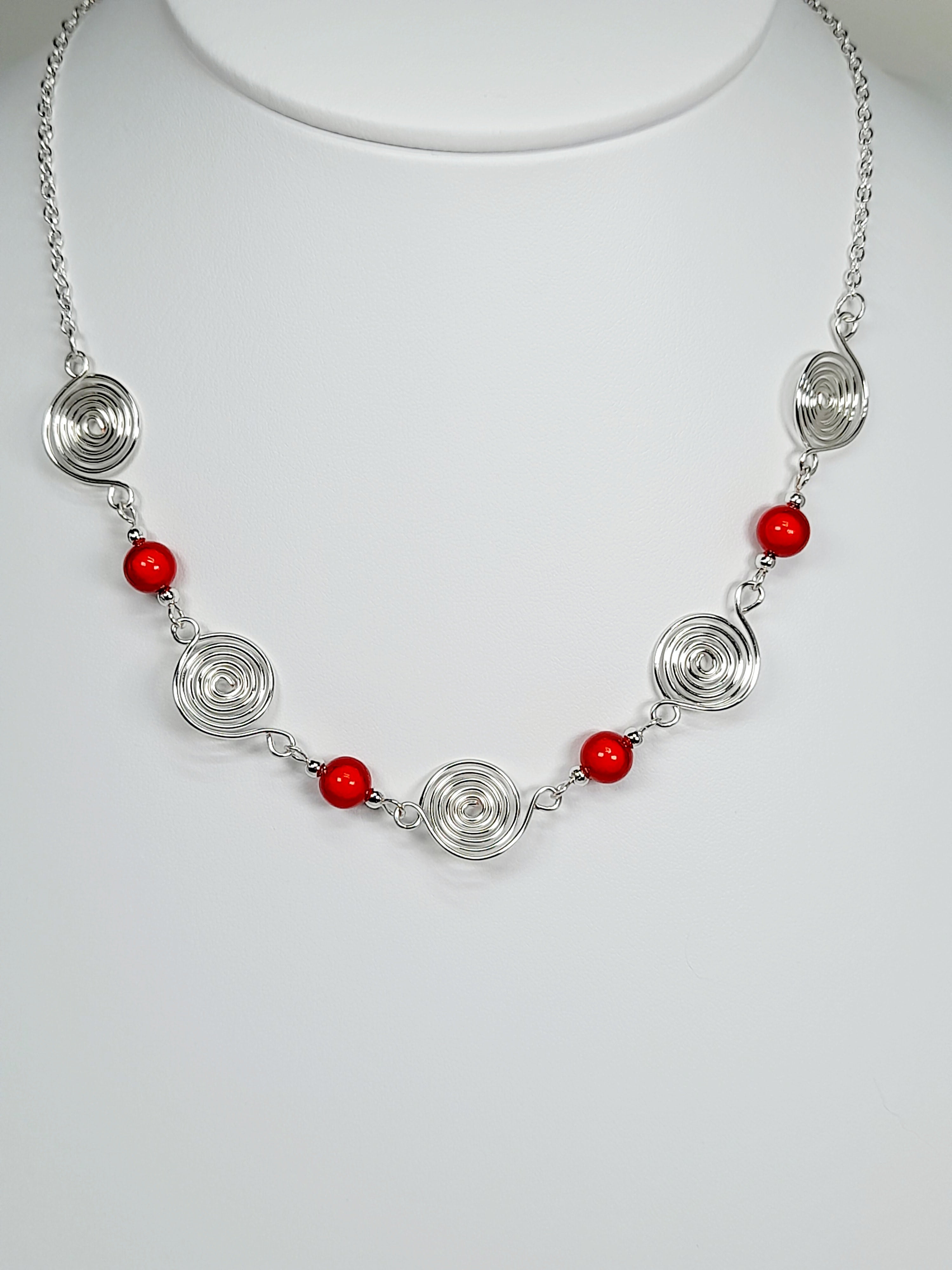 Bright Red Spiral Necklace, Handmade & Lightweight