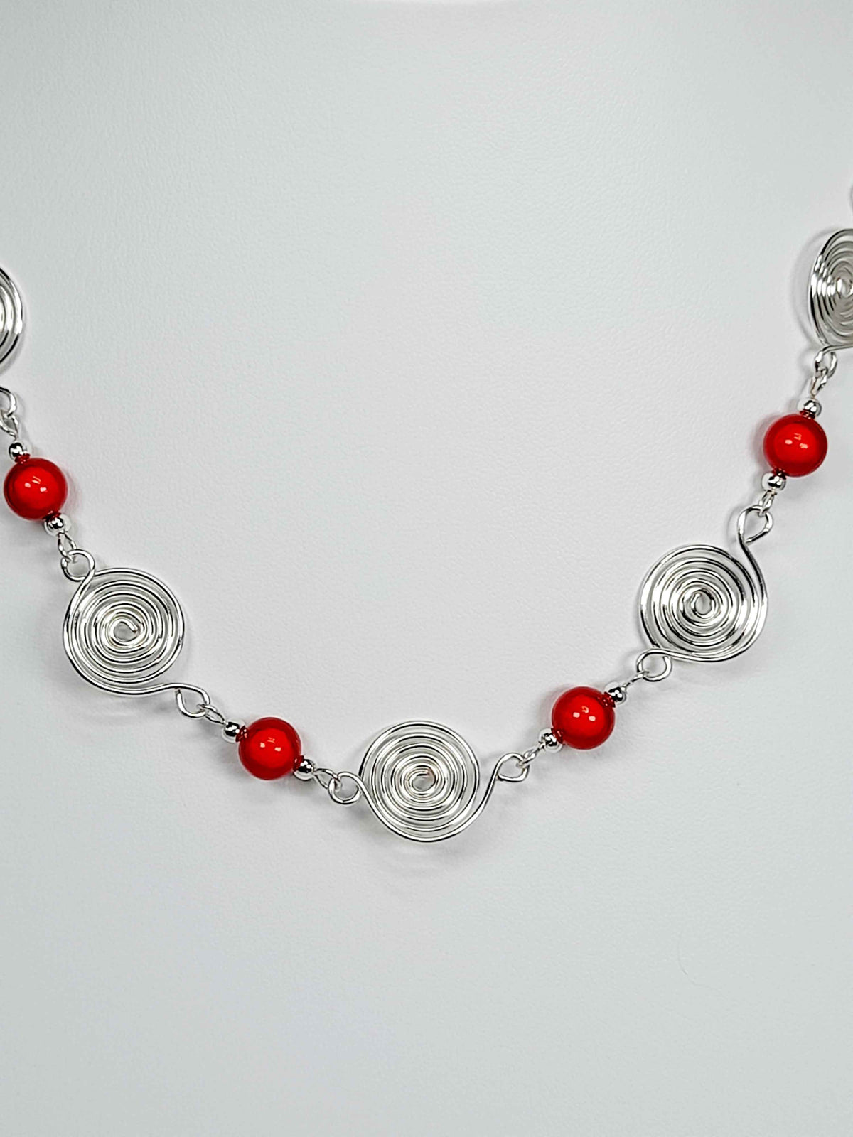 Bright Red Spiral Necklace, Handmade & Lightweight