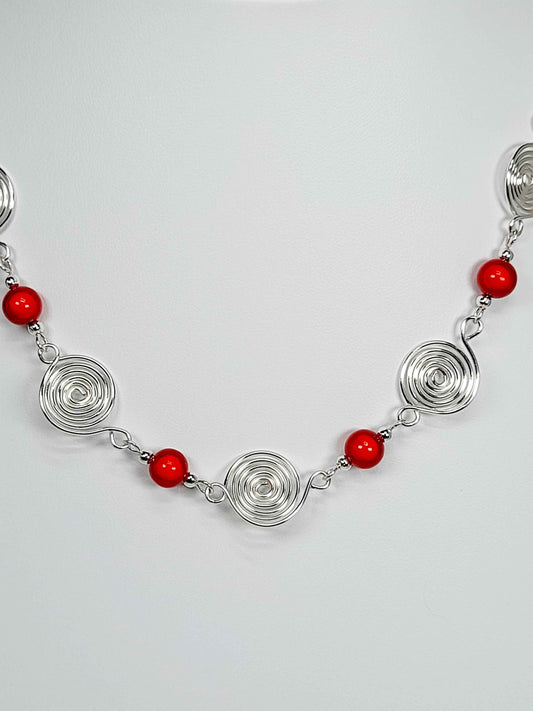 Bright Red Spiral Necklace, Handmade & Lightweight