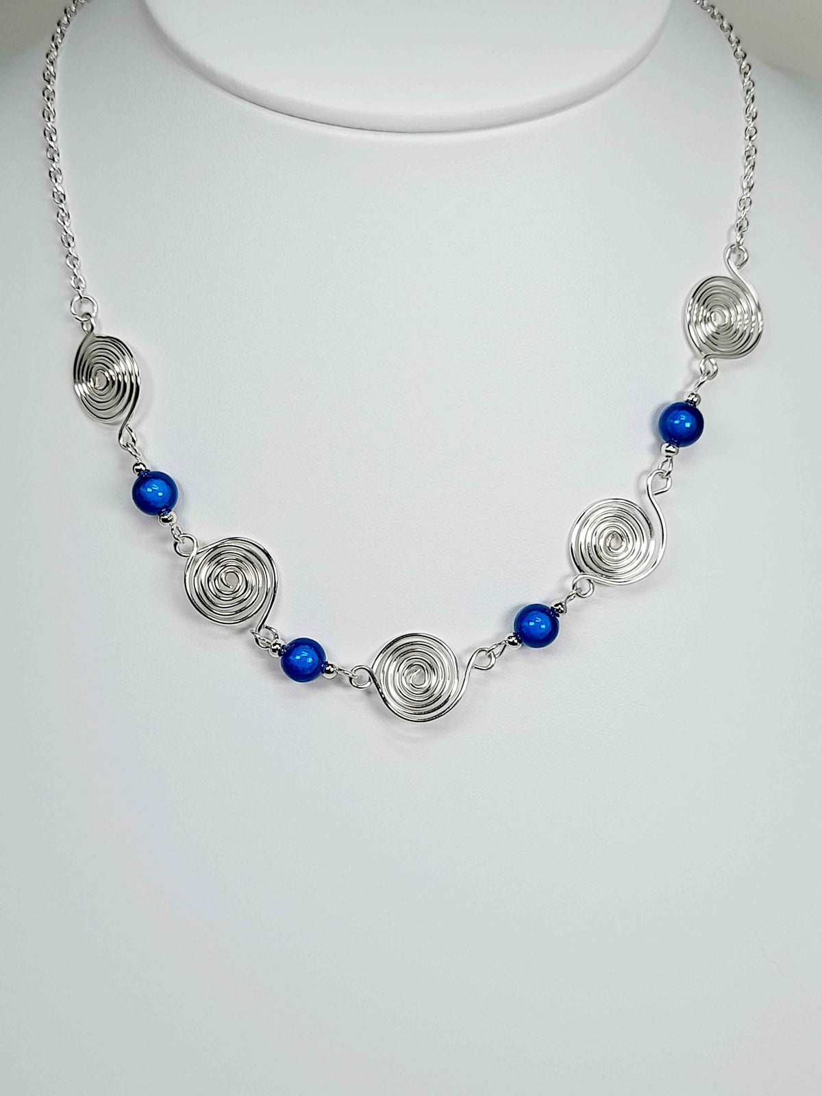 Bright Blue Spiral Necklace, Handmade & Lightweight