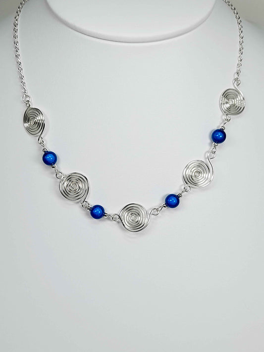 Bright Blue Spiral Necklace, Handmade & Lightweight