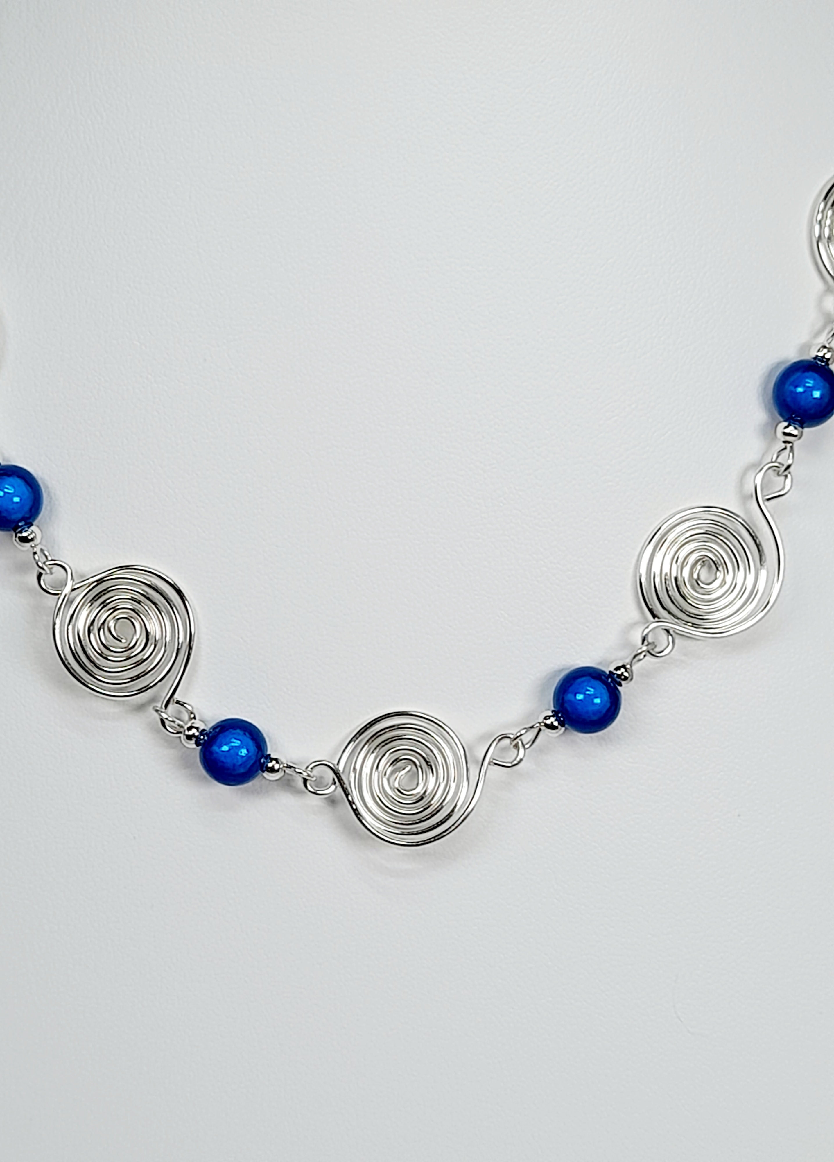 Bright Blue Spiral Necklace, Handmade & Lightweight