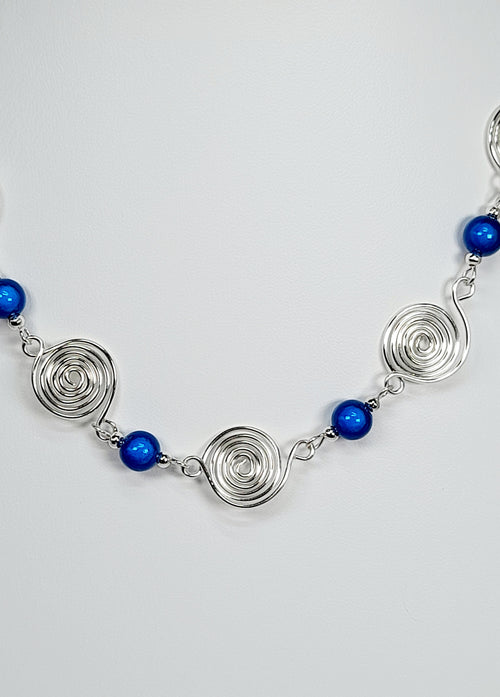 Bright Blue Spiral Necklace, Handmade & Lightweight