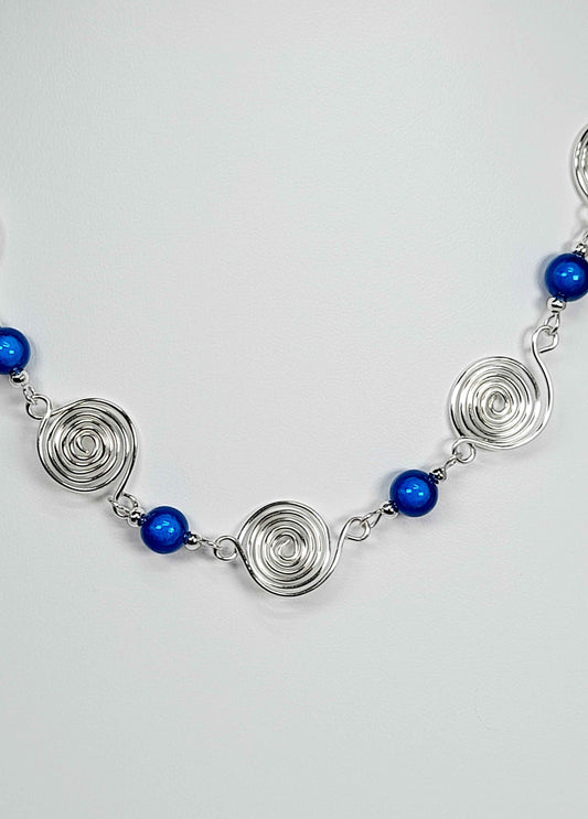 Bright Blue Spiral Necklace, Handmade & Lightweight