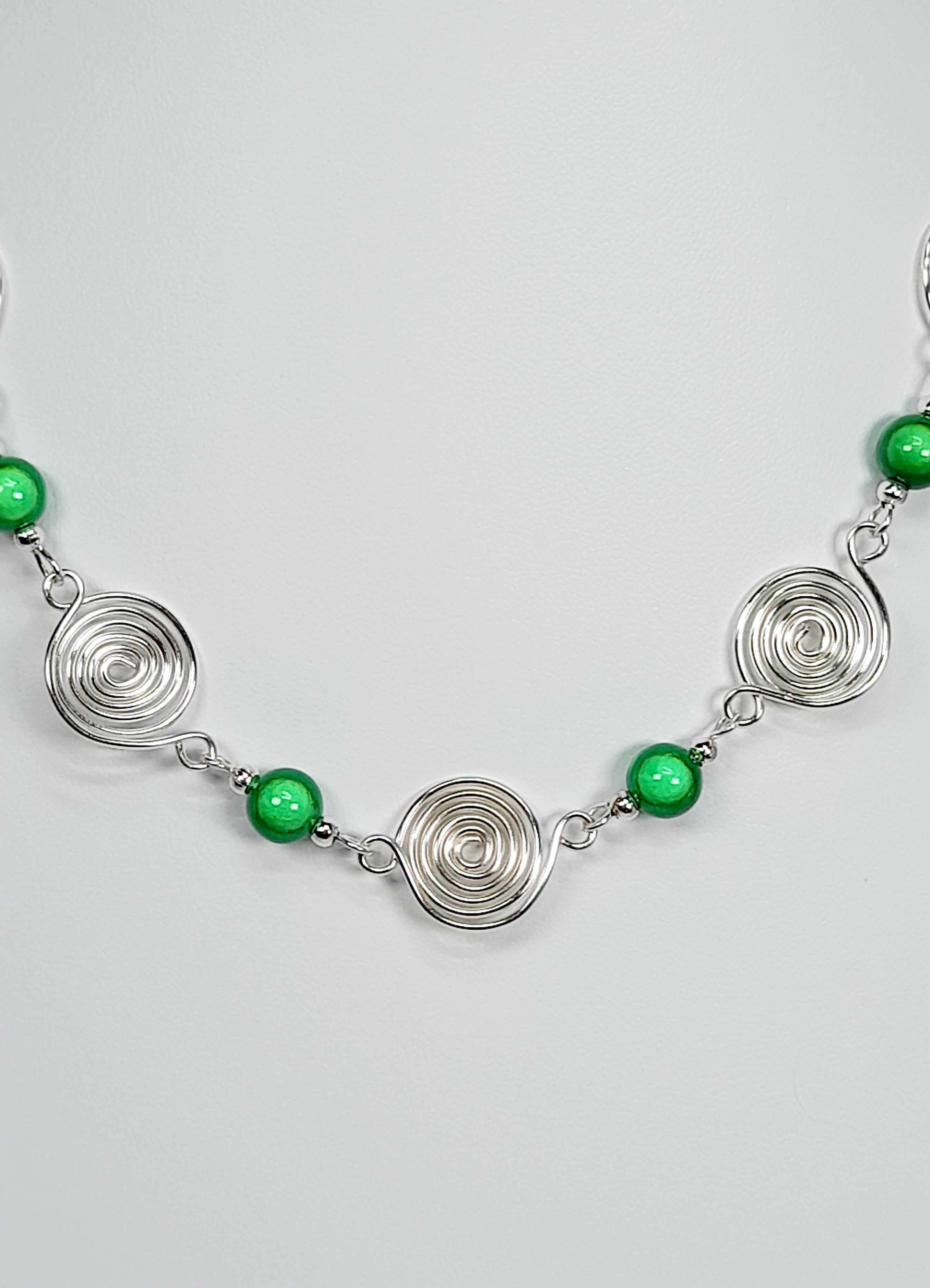 Bright Green Spiral Necklace, Handmade & Lightweight
