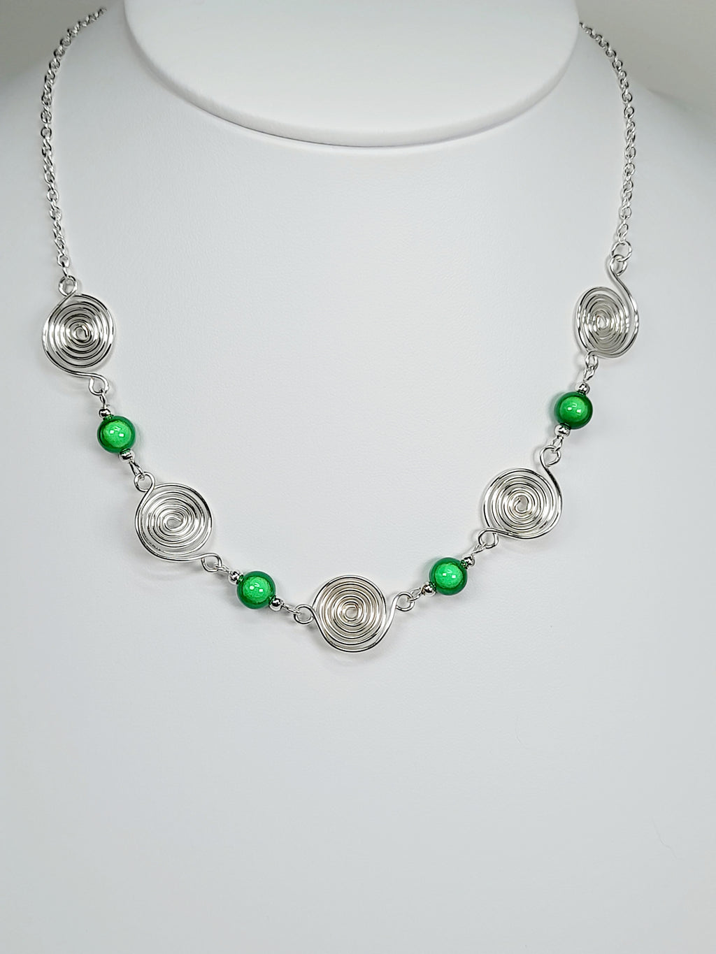 Bright Green Spiral Necklace, Handmade & Lightweight