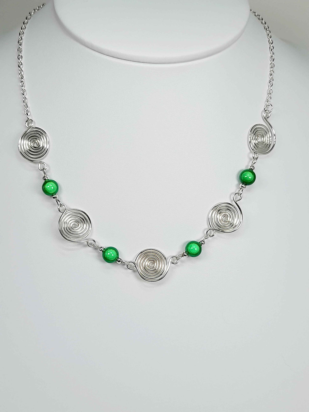 Bright Green Spiral Necklace, Handmade & Lightweight