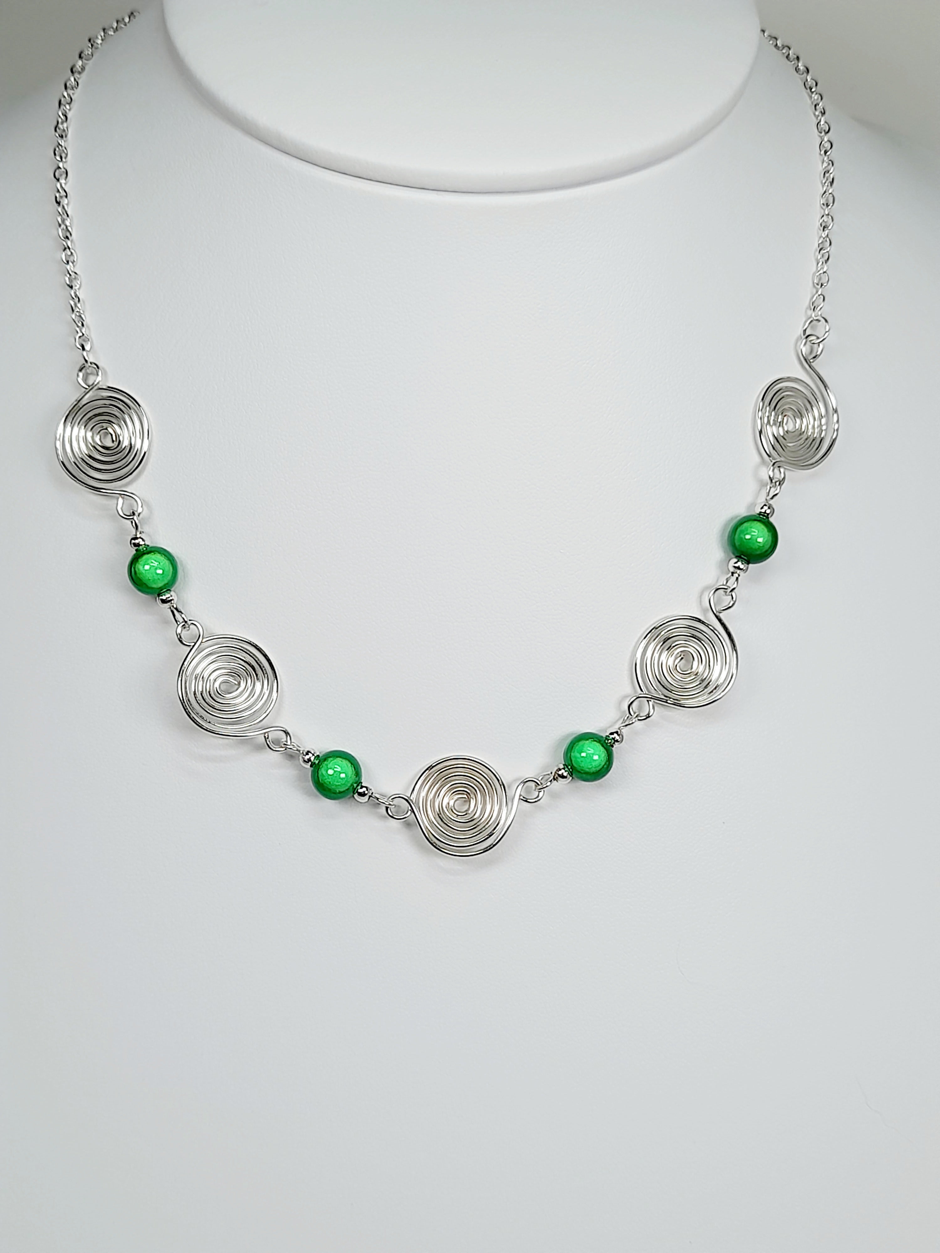 Bright Green Spiral Necklace, Handmade & Lightweight