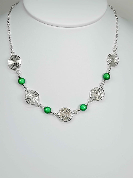 Bright Green Spiral Necklace, Handmade & Lightweight