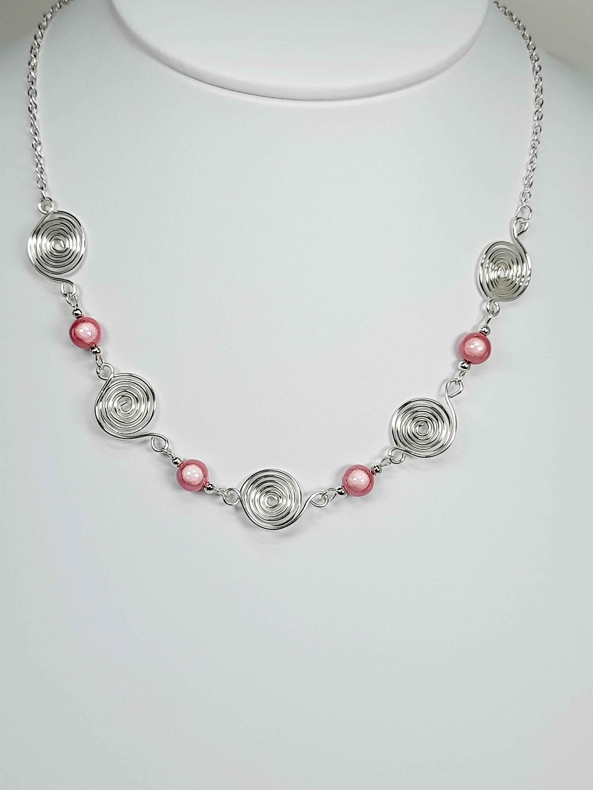 Bright Pale Pink Spiral Necklace, Handmade & Lightweight
