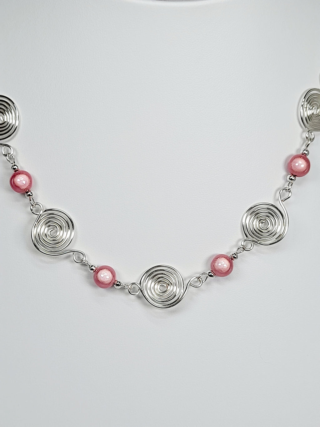 Bright Pale Pink Spiral Necklace, Handmade & Lightweight