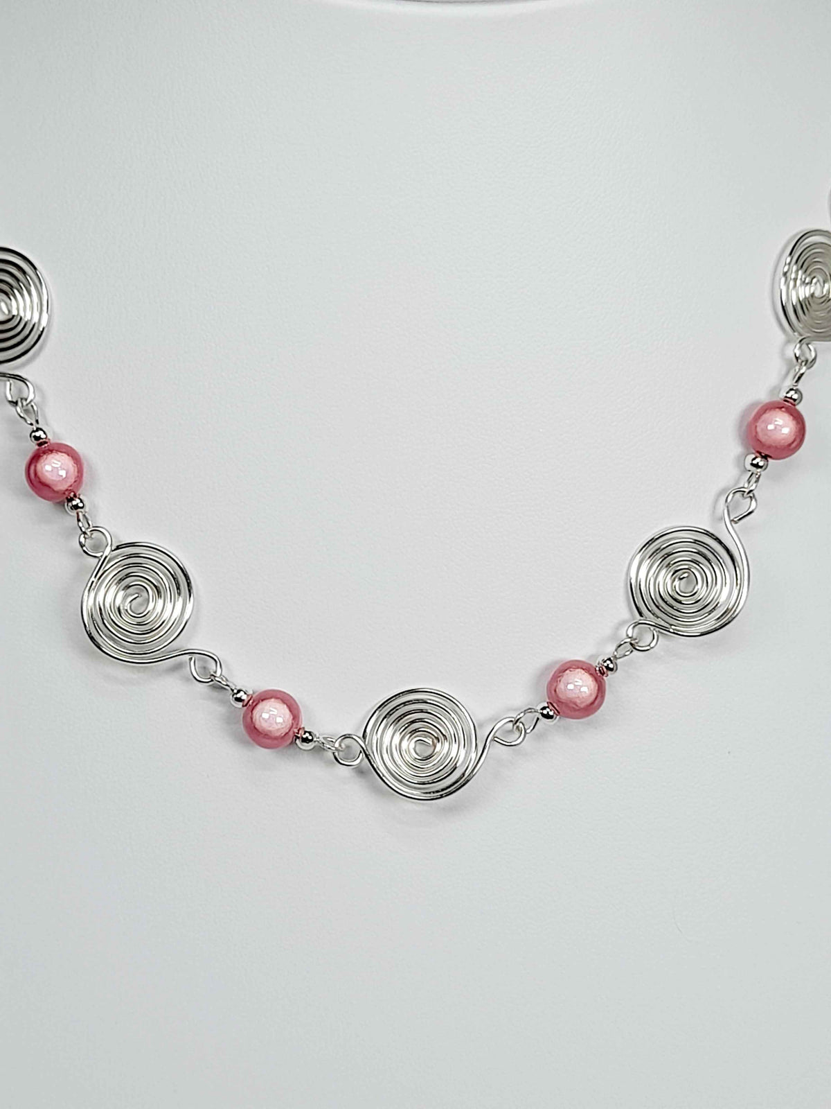 Bright Pale Pink Spiral Necklace, Handmade & Lightweight