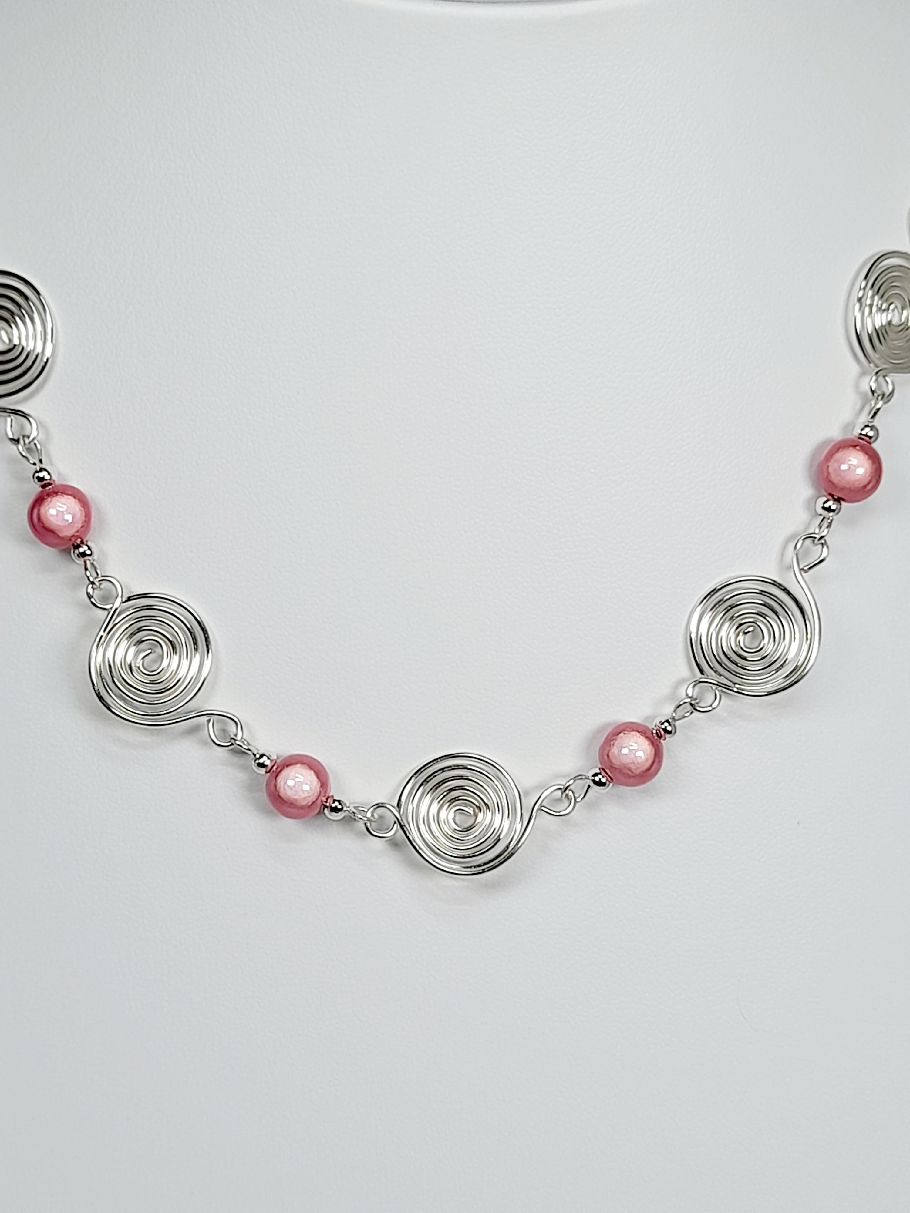 Bright Pale Pink Spiral Necklace, Handmade & Lightweight