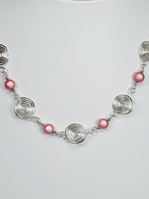 Bright Pale Pink Spiral Necklace, Handmade & Lightweight