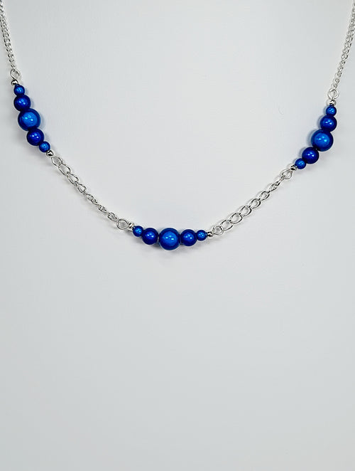 Blue Miracle Bead Link Necklace, Handmade, Lightweight 18‑Inch Design
