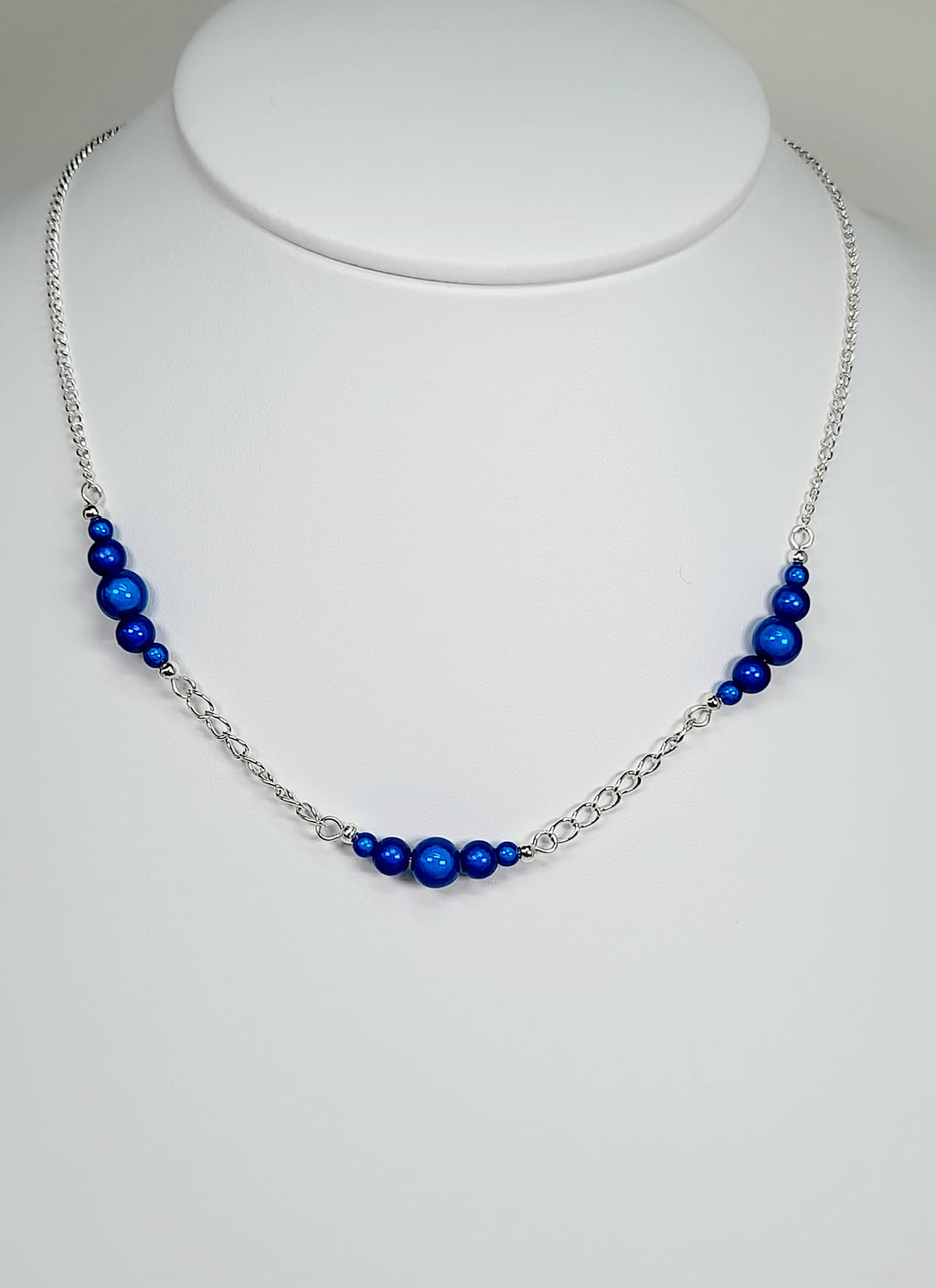 Blue Miracle Bead Link Necklace, Handmade, Lightweight 18‑Inch Design