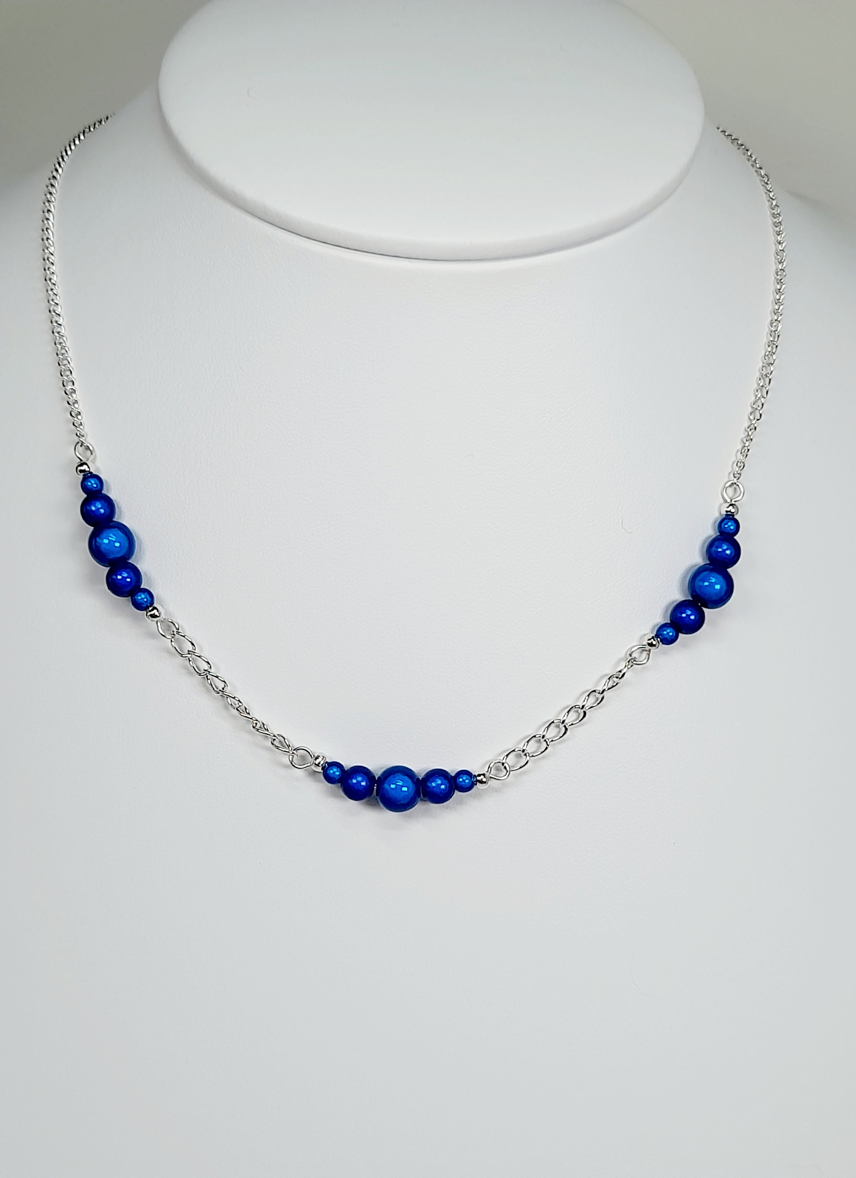 Blue Miracle Bead Link Necklace, Handmade, Lightweight 18‑Inch Design