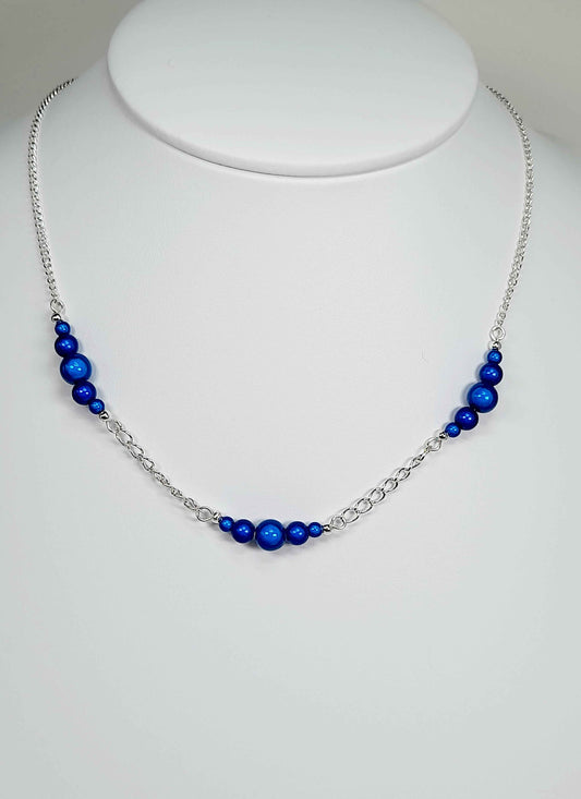 Blue Miracle Bead Link Necklace, Handmade, Lightweight 18‑Inch Design