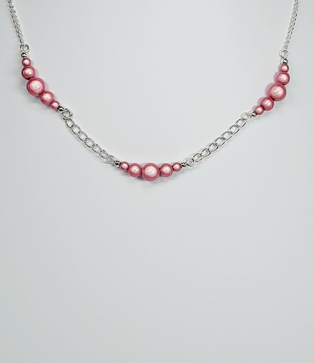 Pale Pink Miracle Bead Link Necklace, Handmade, Lightweight 18‑Inch Design