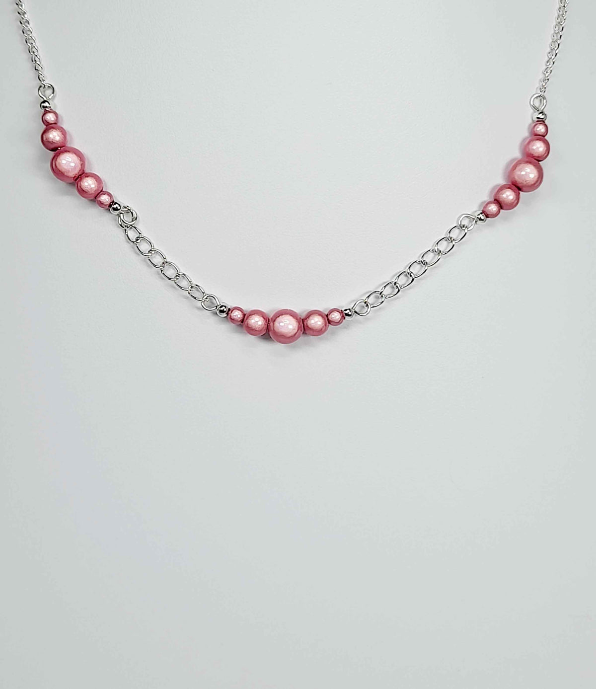 Pale Pink Miracle Bead Link Necklace, Handmade, Lightweight 18‑Inch Design