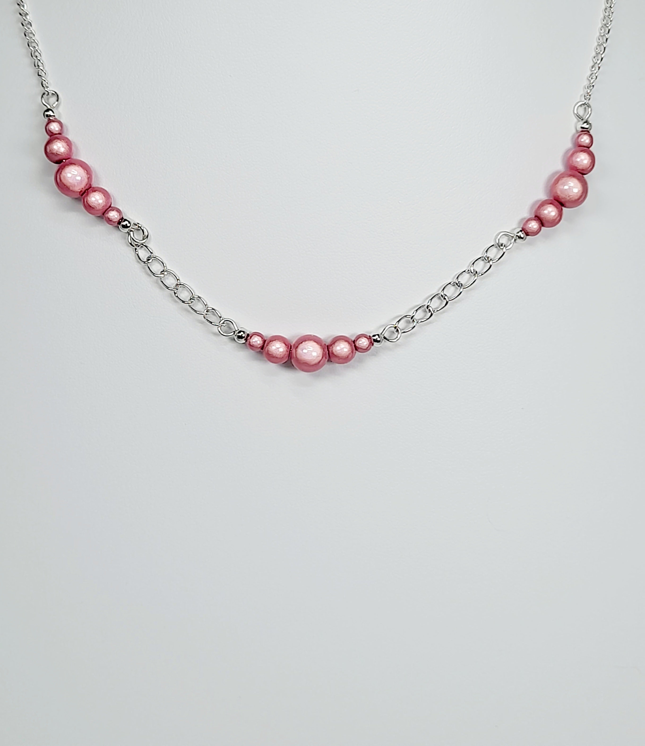 Pale Pink Miracle Bead Link Necklace, Handmade, Lightweight 18‑Inch Design