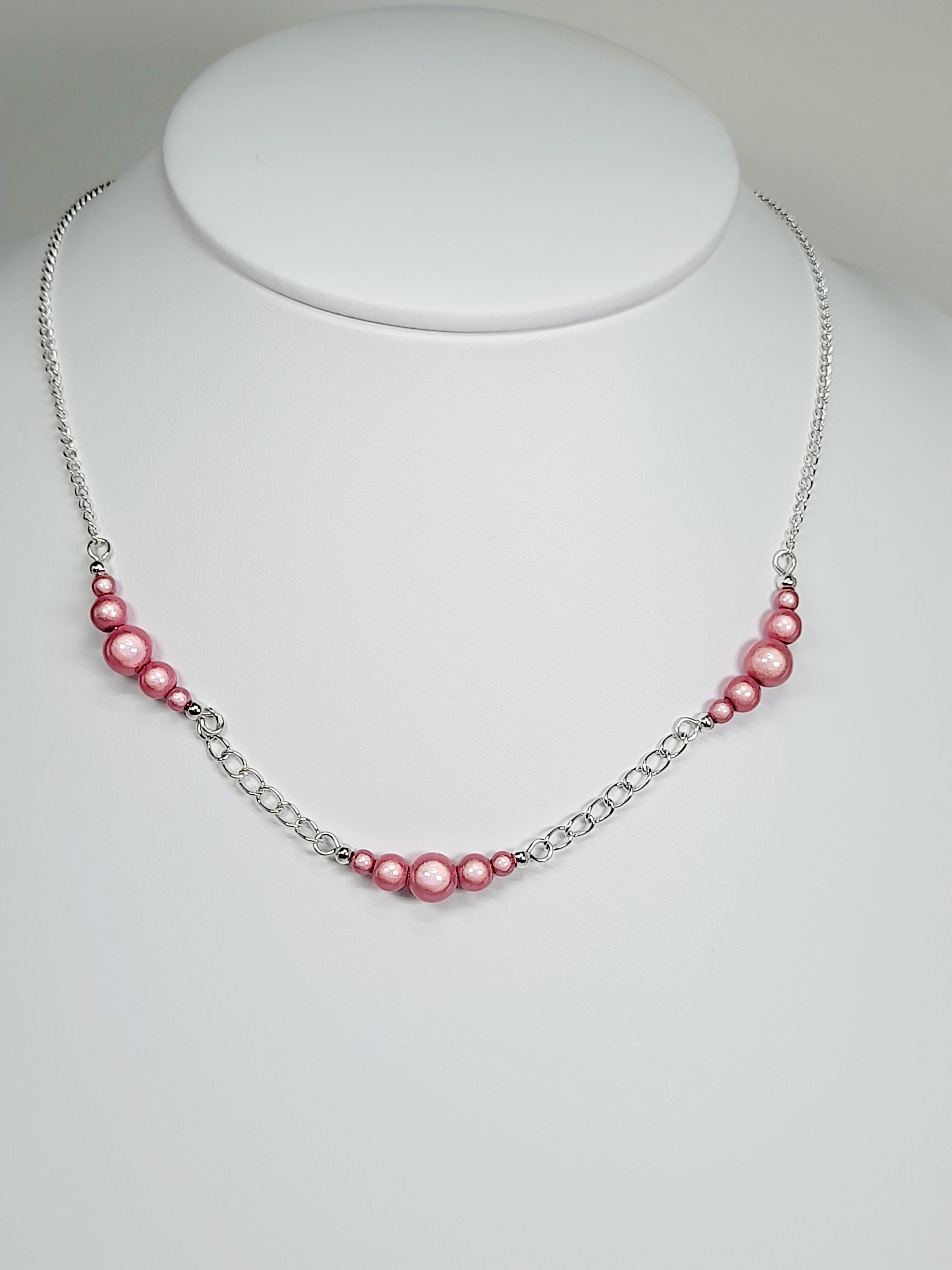 Pale Pink Miracle Bead Link Necklace, Handmade, Lightweight 18‑Inch Design