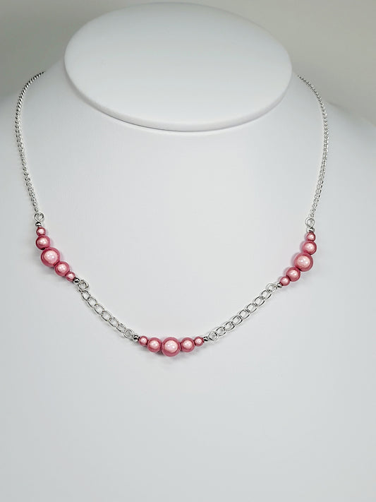 Pale Pink Miracle Bead Link Necklace, Handmade, Lightweight 18‑Inch Design