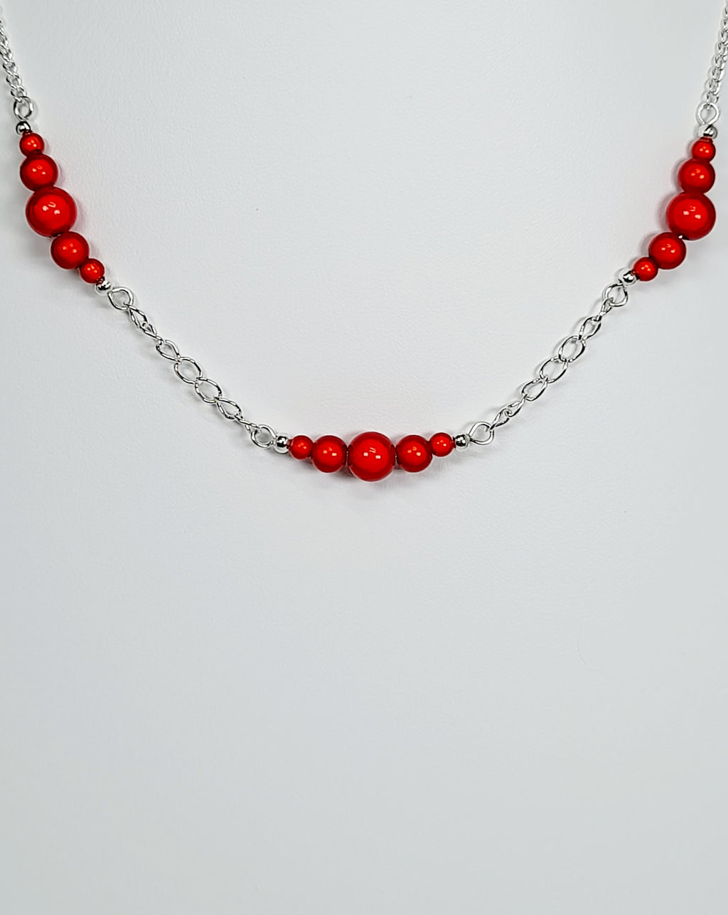 Red Miracle Bead Link Necklace, Handmade, Lightweight 18‑Inch Design