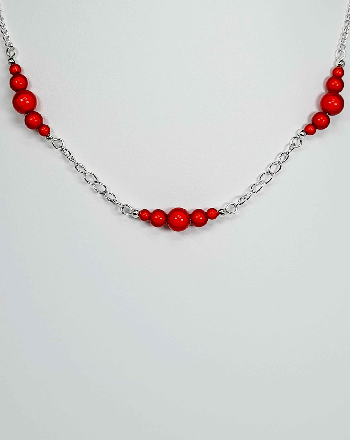 Red Miracle Bead Link Necklace, Handmade, Lightweight 18‑Inch Design